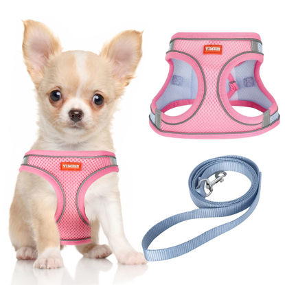 Picture of YIMEIS Dog Harness and Leash Set, No Pull Soft Mesh Pet Harness, Reflective Adjustable Puppy Vest for Small Medium Large Dogs, Cats (Pinkblue, Small (Pack of 1)