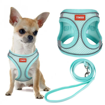 Picture of YIMEIS Dog Harness and Leash Set, No Pull Soft Mesh Pet Harness, Reflective Adjustable Puppy Vest for Small Medium Large Dogs, Cats (Tiffany Blue, Small (Pack of 1)