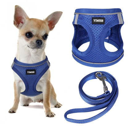 Picture of YIMEIS Dog Harness and Leash Set, No Pull Soft Mesh Pet Harness, Reflective Adjustable Puppy Vest for Small Medium Large Dogs, Cats (Royal Blue, Medium (Pack of 1)