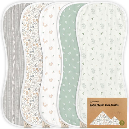 Picture of 5-Pack Muslin Burp Cloths for Baby Boys and Girls - Super Absorbent Baby Burp Cloth, Viscose Derived from Bamboo Cotton Baby Washcloths, Burp Rags, Large Neutral Burp Clothes for Newborn (Prairie)