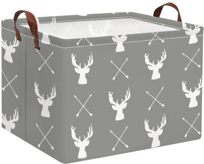 Picture of HIYAGON Baby Basket Cute Toy Basket for Boys and Girls Kids Storage Bin Organizer Box Gift Basket Empty Rectangular Deer Room Decor for Home(Grey deers)