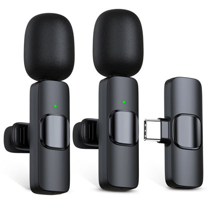 Picture of RICCHI 2 Pack Wireless Microphone USB C for iPhone 15-16 Android Phone, Professional Type C Lavalier Microphone Mini Lapel Mic for Interview Recording Podcast Live Streaming Vlog YouTube