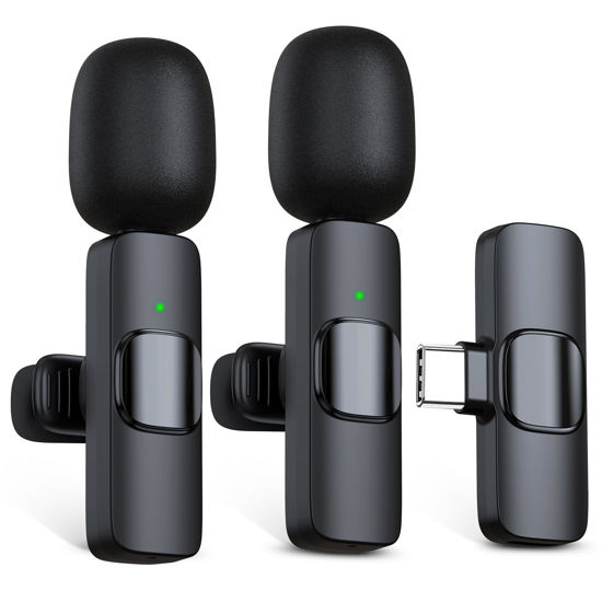 Picture of RICCHI 2 Pack Wireless Microphone USB C for iPhone 15-16 Android Phone, Professional Type C Lavalier Microphone Mini Lapel Mic for Interview Recording Podcast Live Streaming Vlog YouTube