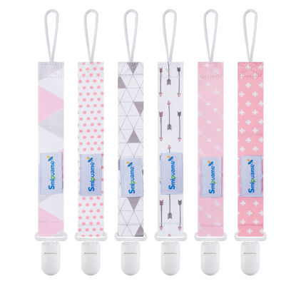 Picture of Smlpuame Pacifier Clip Girl,6 Pack Stylish Binky Clips Strap for Baby Girls,Paci Holder with Clip Lightweight Universal Fits Most Pacifiers Teether Toy Teething Ring Soothie,Baby Gifts(Pink & Grey)