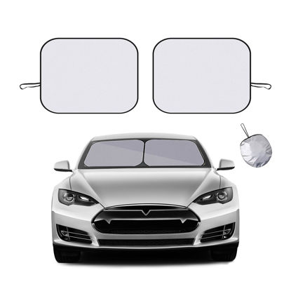 Picture of Ziciner 2 PCS Car Windshield Sun Shade, Auto Sun Heat and UV Rays Blocker, 24"×29" Foldable Automotive Front Window Sunshade Protector, Universal Vehicle Interior Accessories (Silver-S)