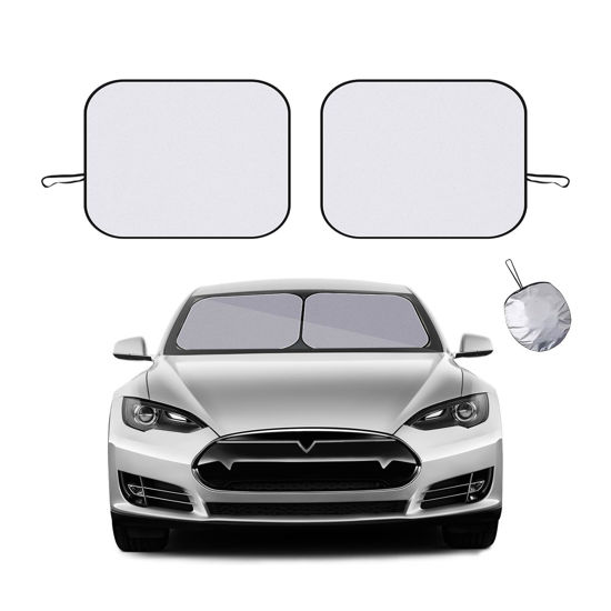 Picture of Ziciner 2 PCS Car Windshield Sun Shade, Auto Sun Heat and UV Rays Blocker, 24"×29" Foldable Automotive Front Window Sunshade Protector, Universal Vehicle Interior Accessories (Silver-S)