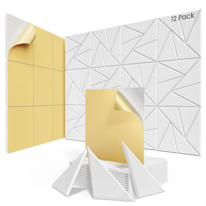 Picture of 12 pack Acoustic Panels With Self-Adhesive, 12"X 12"X 0.4"Sound Proof Foam Panels, Sound Panels High Density, Soundproof Wall Panels for Home Studio Office-White