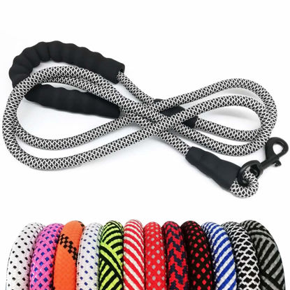 Picture of MayPaw Heavy Duty Rope Dog Leash, 3/4/5/6/7/8/10/12/15FT Thick Nylon Pet Training Leash, Soft Padded Handle Lead Leash for Large Medium Dogs black white