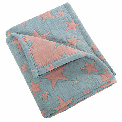 Picture of NTBAY 3 Layer Toddler Blanket, Muslin Cotton Jacquard Bed Blankets, Lightweight Thermal Baby Blanket, Super Soft and Warm Crib Blanket for All Seasons, Decoration Gift, 30"x40", Red and Blue Star