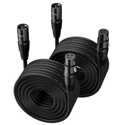Picture of NUOSIYA XLR Cable 50 Ft 2 Packs,Microphone Cables,Premium Balanced Microphone Mic Speaker Cable with 3-Pin XLR Male to Female DMX Cable,Black