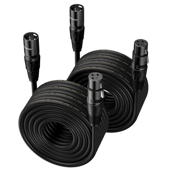 Picture of NUOSIYA XLR Cable 50 Ft 2 Packs,Microphone Cables,Premium Balanced Microphone Mic Speaker Cable with 3-Pin XLR Male to Female DMX Cable,Black