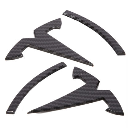 Picture of Nanaholy Model Y Accessories for Tesla 2024 2023 2022 2021 2020 Emblem Sticker 2PCS/Set Logo Decal (Black- Carbon Fiber Pattern)
