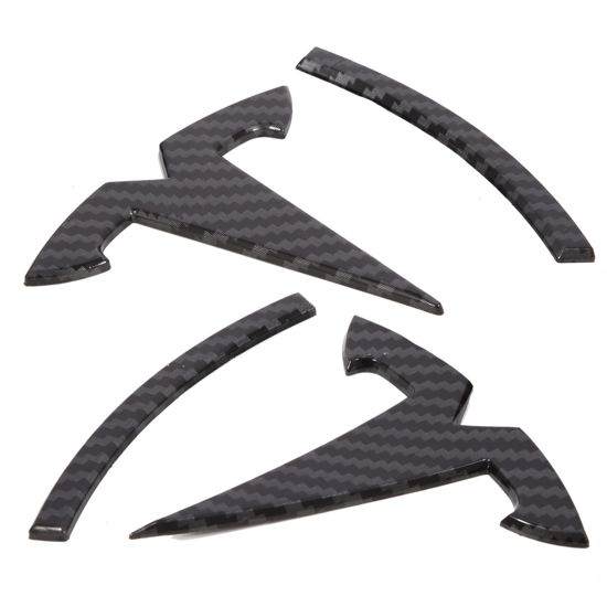 Picture of Nanaholy Model Y Accessories for Tesla 2024 2023 2022 2021 2020 Emblem Sticker 2PCS/Set Logo Decal (Black- Carbon Fiber Pattern)