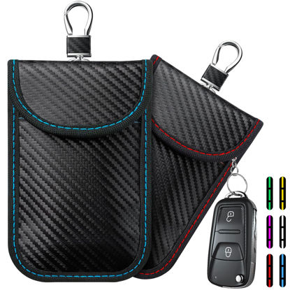 Picture of 2024 Faraday Bag Key Protector, 2 Pack Signal Blocking RFID Key Fob Protector Pouch, Anti-Theft Car Security Cage (Red+Blue, Small)