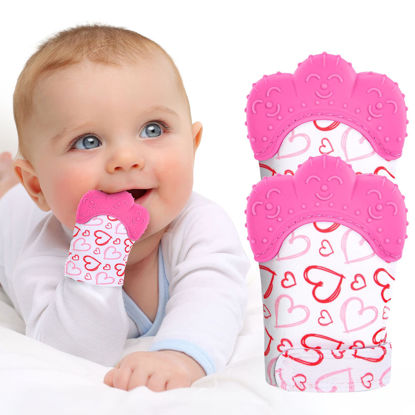 Picture of 2Pack Silicone Teething Mitt, Soothing Infant Teething Mitten Pain Relief, Prevent Scratches Glove, Safe Silicone Teething Toys for 0-12 Months