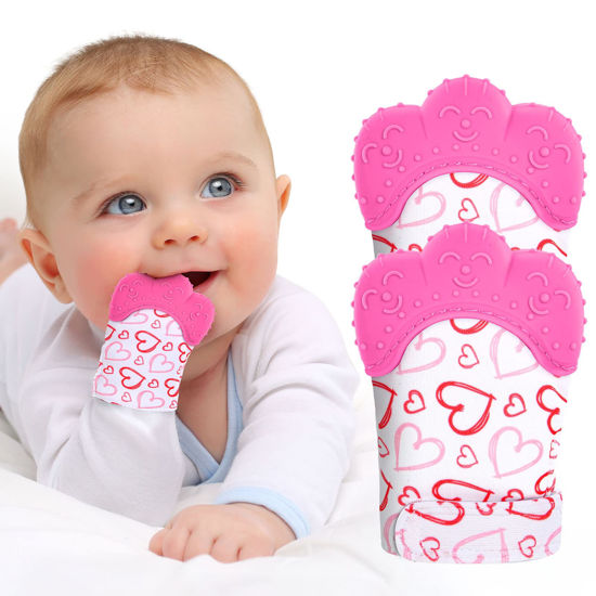 Picture of 2Pack Silicone Teething Mitt, Soothing Infant Teething Mitten Pain Relief, Prevent Scratches Glove, Safe Silicone Teething Toys for 0-12 Months