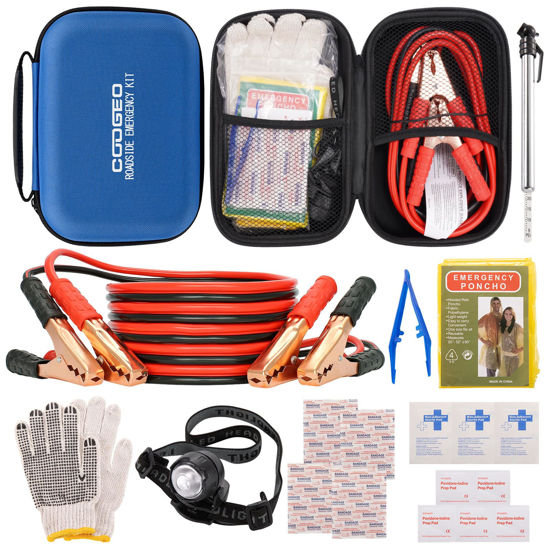 Picture of Valentines Day Gifts for Him, Roadside Assistance Emergency Kit Multipurpose Bag with Battery Jumper Cable Automotive Kit for Car, Vehicle, Truck or SUV for Men or Women, Valentines Day Gifts, Blue