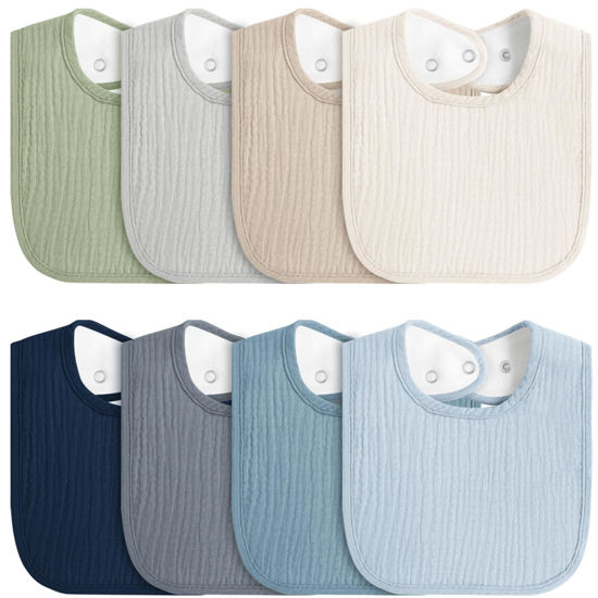 Picture of MairMore 8-Pack Baby Muslin Bibs, Soft Cotton Drool Bibs for Boys Girls, Adjustable and Absorbent Newborn Bib Set for Feeding and Drooling