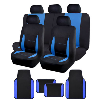 Picture of Flying Banner Car Seat Covers Front Seats Rear Bench Polyester car seat Protectors Easy installations Rear Bench Split Classic Man Lady Truck (Full Set - Low Back - Combo Pack, Black Blue)