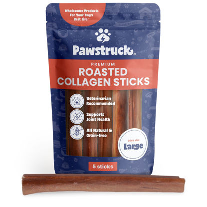 Picture of Pawstruck All Natural 11-12" Roasted Collagen Sticks for Dogs - Low Odor & Long Lasting Alternative to Bully Sticks and Rawhide Chews - Single Ingredient & Vet Approved - 5 Pack Packaging May Vary