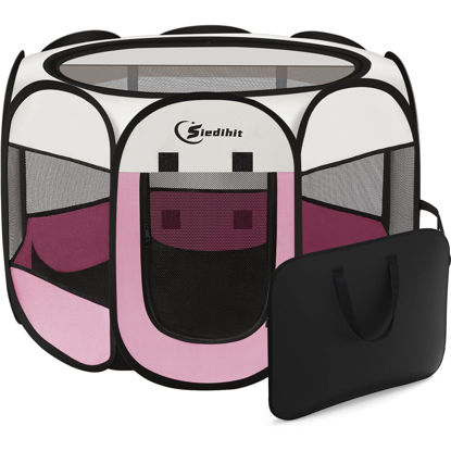 Picture of Pink Dog Playpen, Puppy Pet Cat Playpen Indoor for Small Dogs Cats, Dog Tent Crates Cage Indoor/Outdoor, Portable Pop Up Dog Kennel Playpen with Carrying Case for Dogs/Cats/Rabbits, Zipper Top