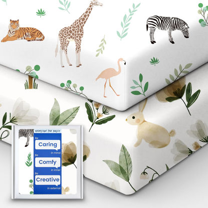 Picture of Crib Sheet Netural, Premium Soft Safari Jersey Knit Fitted Crib Sheet, Crib Mattress Sheet, 28''x52''x9'' Extra Deep Pocket