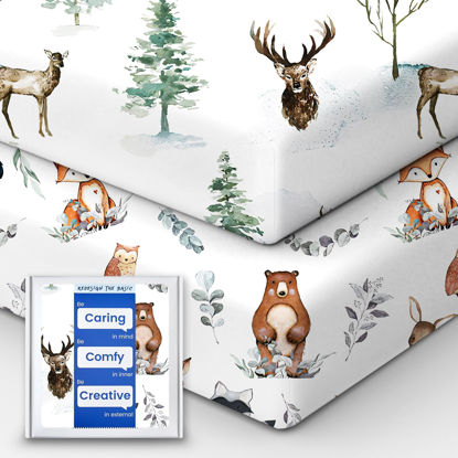 Picture of Crib Sheet Netural, Premium Soft Jersey Knit Fitted Crib Sheet, Crib Mattress Sheet, 28''x52''x9'' Extra Deep Pocket (Deer & Bear)