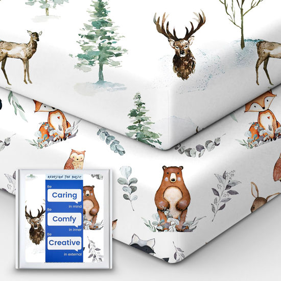 Picture of Crib Sheet Netural, Premium Soft Jersey Knit Fitted Crib Sheet, Crib Mattress Sheet, 28''x52''x9'' Extra Deep Pocket (Deer & Bear)