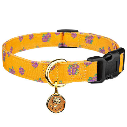 Picture of Cotton Handmade Dog Collar Cute and Distinctive Patterns Yellow Rose with Pendant Cute Dog Collars for Small Medium Large Dogs Girl Dogs Boy Dogs M