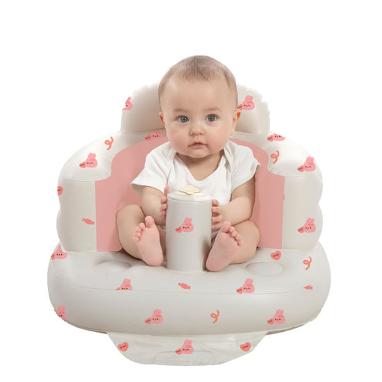 Picture of AGITVPS Inflatable Baby Seat for Babies 3-36 Months, Built in Air Pump Baby Chair Sit Me up Floor Seat for Baby, Bumbo Seat for Learning to Sit, Feeding, Camping (Love Bunny)