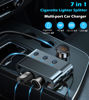 Picture of 7 in 1 Cigarette Lighter Splitter, LIHAN 3 Socket Car Charger Adapter, Type-C QC3.0 PD 30W Charging, Dual USB Charging Ports, Independent Switches, LED Voltmeter, Plug Outlet 12V/24V(3.3ft Cable)