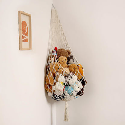 Picture of Amdermi Stuffed Animal Storage Organizers Toy Hammock Corner Hanging Net Stuffy Animal Hammock Macrame Toy Display Plush Toy Holder Wall, Kid Bedroom Decor Boho Nursery Playroom Organizer (Cream)