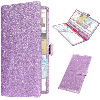 Picture of RSAquar Car Registration and Insurance Holder, Vehicle Car Glove Box Organizer, Cool Car Accessories for ID, Driver License Cards & Essential Document, Men&Women, Purple Glitter