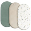 Picture of Gllquen Baby Muslin Bassinet Sheets 3 Pack, Breathable Elastic Cozy Fitted Cotton Bassinet Mattress Sheet for Baby Boy Girls, Fit for Hourglass Oval Rectangular Cradle Pad Sheets 33"X17" (Green)