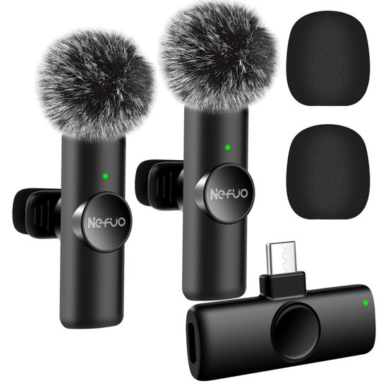 Picture of Nefuo 2 Pack Type C Mini Wireless Lavalier Microphone for iPhone 15 & Android Devices, Crystal Clear Sound Quality with Noise Reduction Lapel Microphone Plug-Play for Podcast Vlog YouTube TikTok