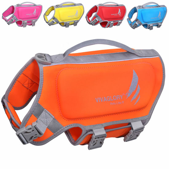 Picture of VIVAGLORY Lightweight Dog Life Jacket, Skin-Friendly Neoprene Vest for Dogs with D-Ring & Quick Release Buckle, Orange, Small