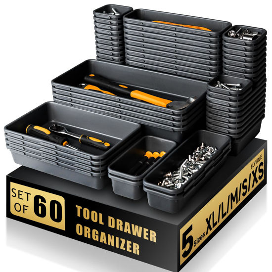Picture of [60 PCS Upgraded] FLYVOLE Tool Box Organizer Tray, Toolbox Desk Drawer Organizer, Tool Box Tray, Toolbox Organization Storage for Rolling Tool Chest (60 PCS)