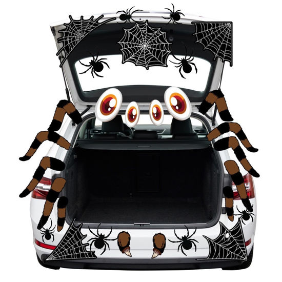 Picture of Trunk or Treat Car Decorations Kit, Halloween Decorations for Car SUV and Truck with 12 Pcs 3D Sticker, Halloween Garage Door Decorations (New Spider)