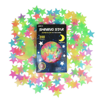 Picture of Glow in The Dark Stars Stickers for Ceiling, Adhesive 200pcs 3D Glowing Stars and Moon for Kids Bedroom,Luminous Stars Stickers Create a Realistic Starry Sky,Room Decor,Wall Stickers