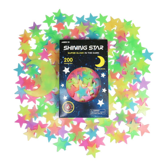 Picture of Glow in The Dark Stars Stickers for Ceiling, Adhesive 200pcs 3D Glowing Stars and Moon for Kids Bedroom,Luminous Stars Stickers Create a Realistic Starry Sky,Room Decor,Wall Stickers