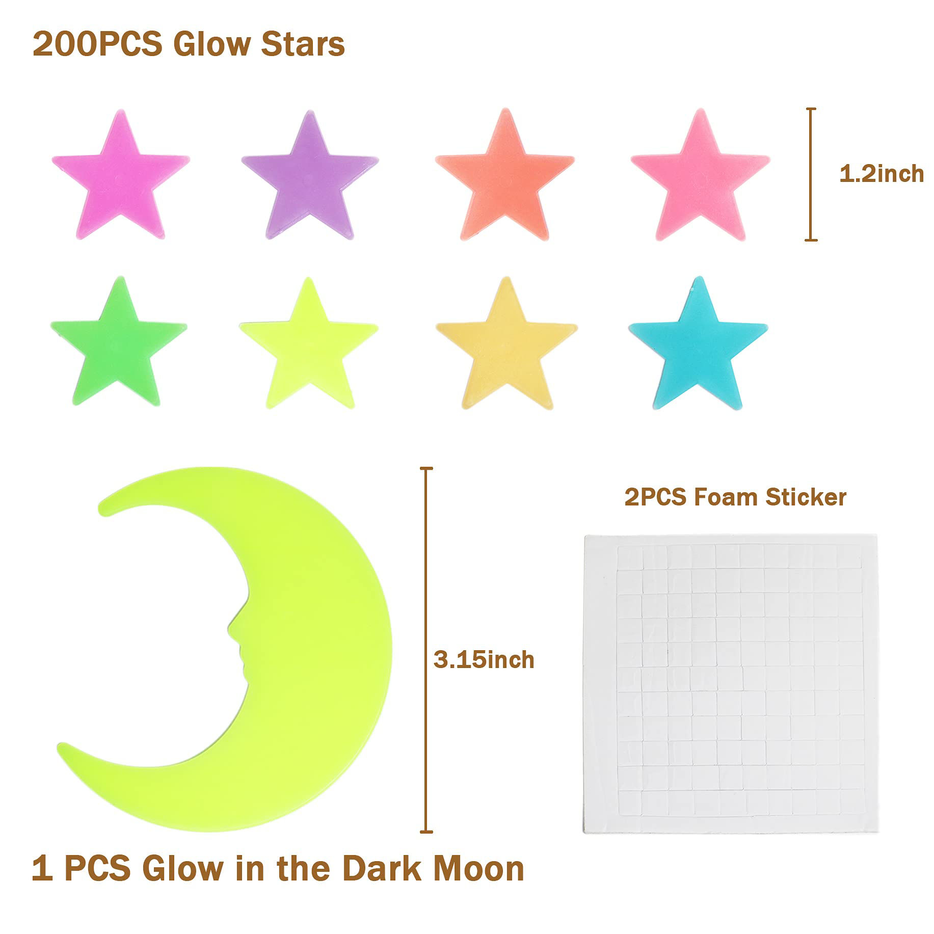 Glow In The Dark Stars - Glow Stars Stickers For Ceiling,Self Adhesive 3D Glowing Stars And Moon For Starry Sky,Wall Decals For Kids Rooms,Wall Stickers For Bedroom(200 Stars,1 Moon In Kenya