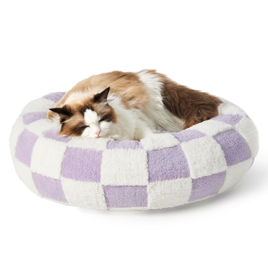 Picture of Lesure Cat Beds for Indoor Cats - Round Cat Bed Donut Small Dog Bed Calming Pet Beds, Cute Modern Beds with Jacquard Shaggy Plush & Anti Slip Bottom, 20 Inch, Purple