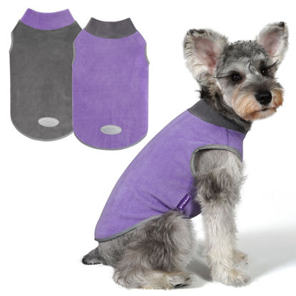 Picture of cyeollo 2 Pack Fleece Dog Sweater Pullover Dog Sweatshirt Reflective Lightweight Dog Clothes for Small Dogs Girl Pet Apparel Purple, Grey, XL