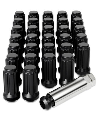 Picture of Orion Motor Tech M14x1.5 Lug Nuts Black with Spline Tuner, XL 2 inches Length with Cone Seat, Compatible with Ford F250 F350 Super Duty, Chevy Silverado 1500 2500HD and GMC Sierra, Set of 32