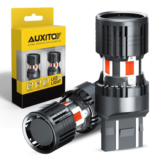 Picture of AUXITO CANBUS 7440 7443 LED Bulbs Red with Built-in Resistor 7441 7444 W21W Anti Hyper Flash Error Free Brake Lights, Tail Lights, Stop Lights, Turn Signal Lights, Pack of 2