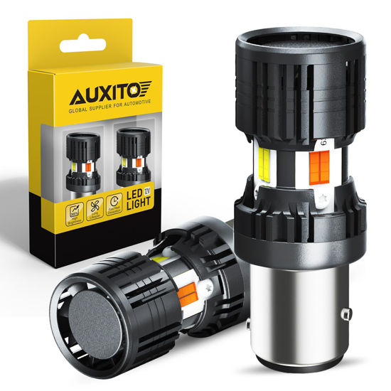Picture of AUXITO 2025 Latest CANBUS 1157 Switchback LED Bulbs 2357 2057 7528 BAY15D Dual Color Amber/White Anti Hyper Flash Built-in Resistor Error Free Turn Signal Lights and DRL/Parking Lights, Pack of 2