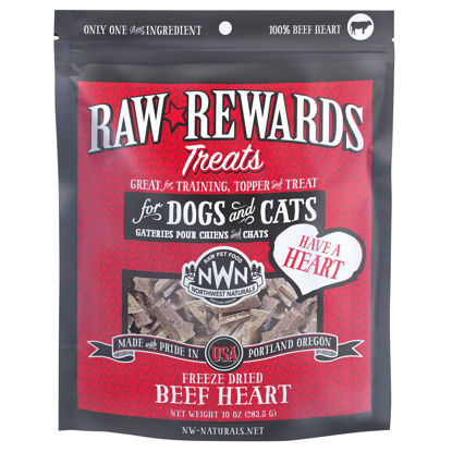 Picture of Northwest Naturals Raw Rewards Freeze-Dried Beef Heart Treats for Dogs and Cats - Bite-Sized Pieces - Healthy, 1 Ingredient, Human Grade Pet Food, All Natural - 10 Oz (Pack of 3)