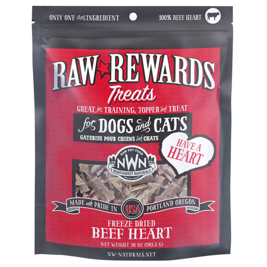 Picture of Northwest Naturals Raw Rewards Freeze-Dried Beef Heart Treats for Dogs and Cats - Bite-Sized Pieces - Healthy, 1 Ingredient, Human Grade Pet Food, All Natural - 10 Oz (Pack of 3)