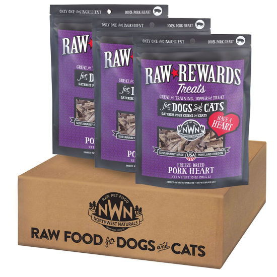 Picture of Northwest Naturals Raw Rewards Freeze-Dried Pork Heart Treats for Dogs and Cats - Bite-Sized Pieces - Healthy, 1 Ingredient, Human Grade Pet Food, All Natural - 10 Oz (Pack of 3)