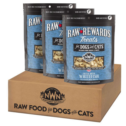 Picture of Northwest Naturals Raw Rewards Freeze-Dried Whitefish Treats for Dogs and Cats - Bite-Sized Pieces - Healthy, 1 Ingredient, Human Grade Pet Food, All Natural - 10 Oz (Pack of 3)